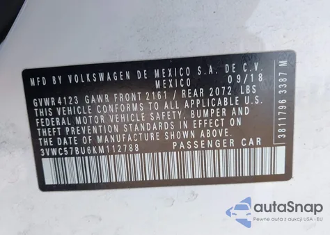 2019 Volkswagen Jetta 1.4T R-Line/1.4T S/1.4T Se from USA, damaged, VIN 3VWC57BU6KM112788